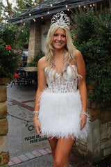 Dressystars Sheath Chic Sweetheart Collar Lace Feather Skirt Homecoming Dress