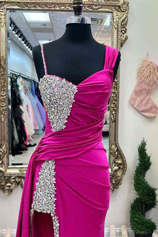 Dressystars Chic Asymmertrical Fuchsia Delicate Beaded Long Porm Dress