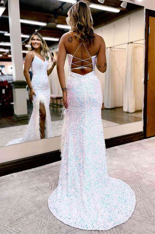 Kadrina Dressystars Mermaid Sexy V Neck Sequin Material  Long Elegant Prom Dress with Split Design