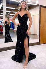 Kadrina Dressystars Mermaid Sexy V Neck Sequin Material  Long Elegant Prom Dress with Split Design