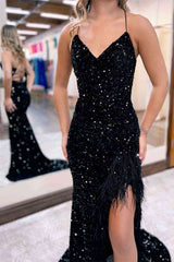 Kadrina Dressystars Mermaid Sexy V Neck Sequin Material  Long Elegant Prom Dress with Split Design