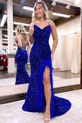 Kadrina Dressystars Mermaid Sexy V Neck Sequin Material  Long Elegant Prom Dress with Split Design