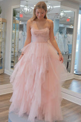 Patsy Dressystars  Strapless Light Girly Pink Sequin Delicate Beaded  Ruffle Tulle Material Prom Dress