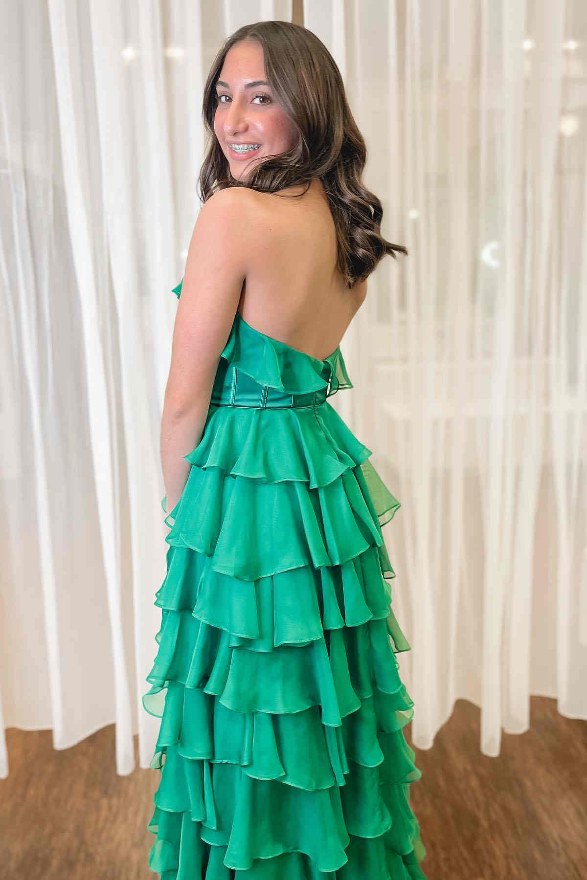 Halter Keyhole Ruffle Tiered Elegant Prom Dress with Split Design