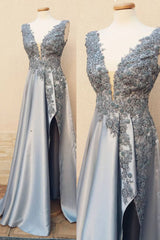 Gray V-Neck Lace Short Prom Dress Gray Evening Dress