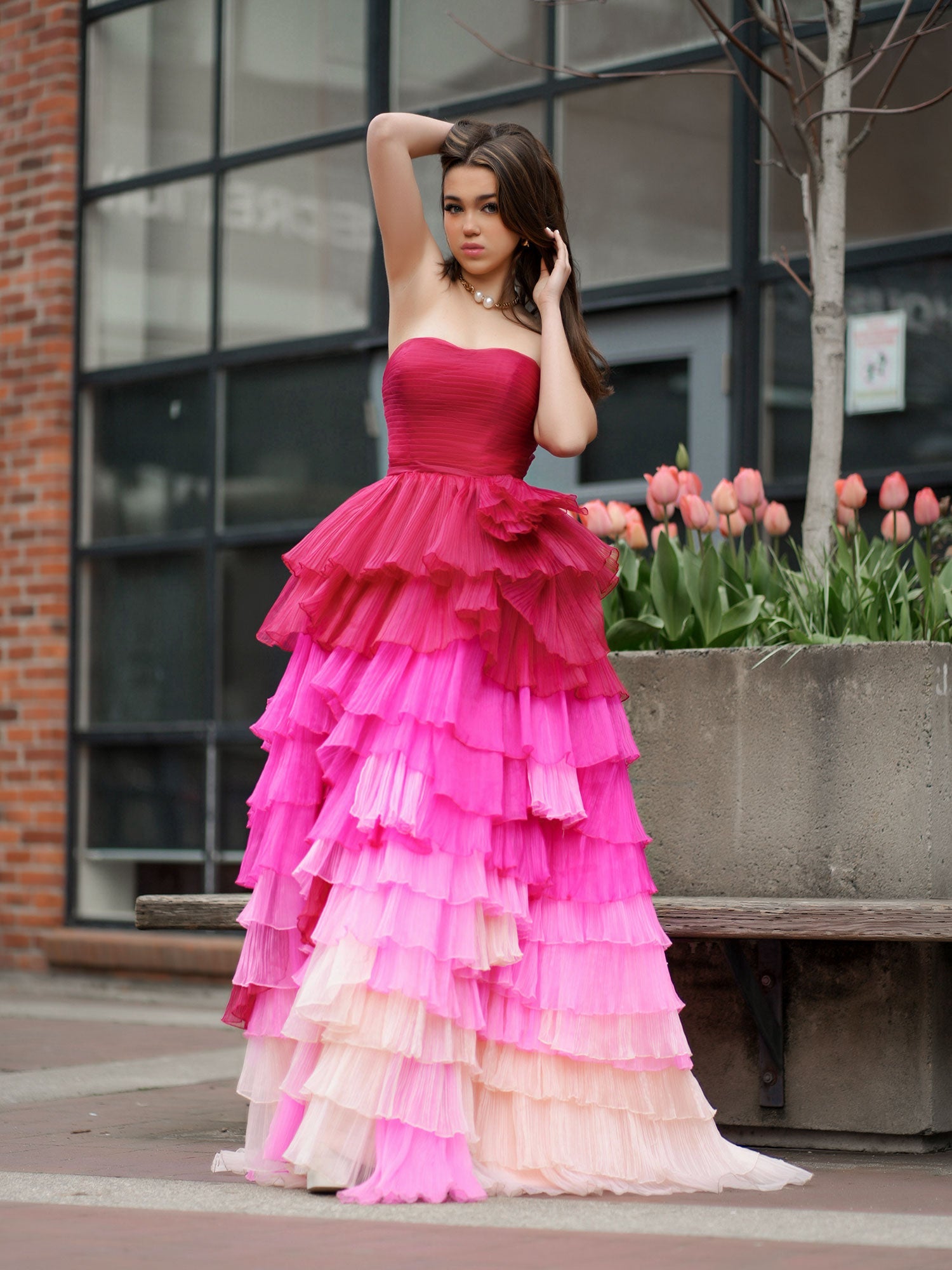 Xiomara Dressystars  Chic Sweetheart Collar Pleated Bodice Long Elegant Prom Dress with Ruffles