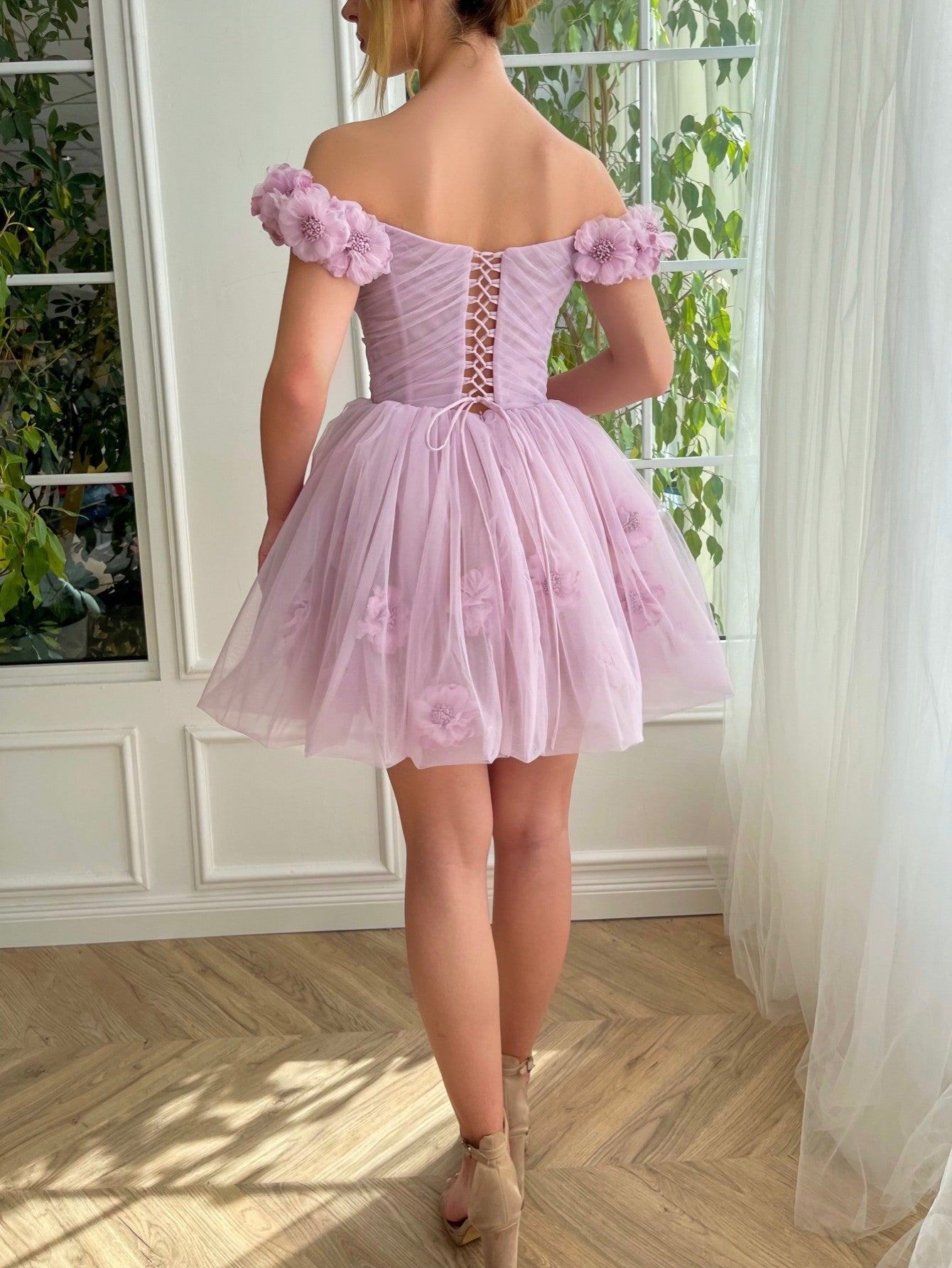 ruby pretty lilac sexy corset strapless bandeau version short tulle homecoming dress