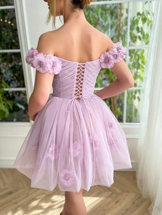 ruby pretty lilac sexy corset strapless bandeau version short tulle homecoming dress