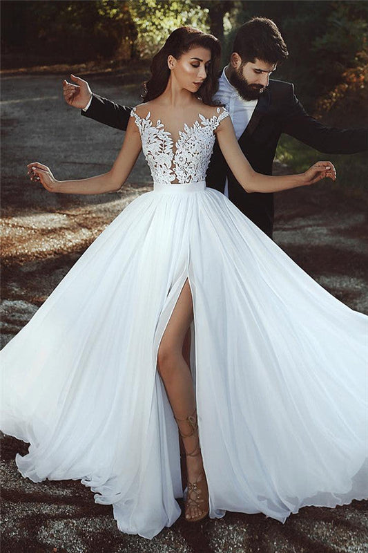 Ivory Chiffon Wedding Dress Appliques A Line Bridal Dress