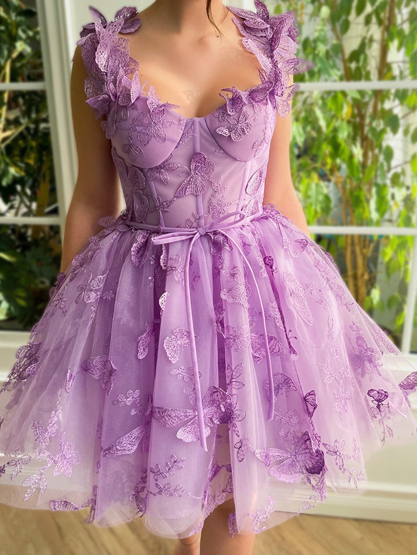 natalie pretty aline short tulle prom dress with 3d butterflies