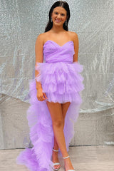 lilac tulle strapless bandeau version high low homecoming dress with ruffle edge