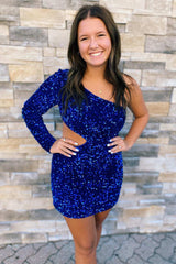 Kensley Dressystars  Purple Sequin One-Sleeve Cutout Short Homecoming Dress