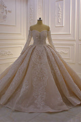 Long Sleeves Ball Gown Off The Shoulder Sequins Wedding Dress