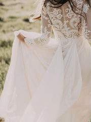 Ivory Long Sleeves Wedding Dress Tulle Lace A Line Bridal Dress