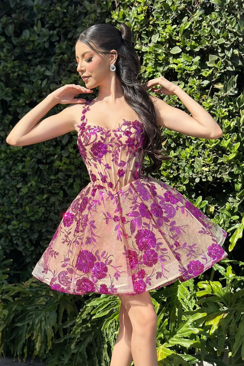 lovely a line purple sequin styles appliques heart shaped short homecoming dress