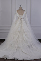 Luxury V Neck Wedding Dress A Line Tulle Sequined Bridal Dress