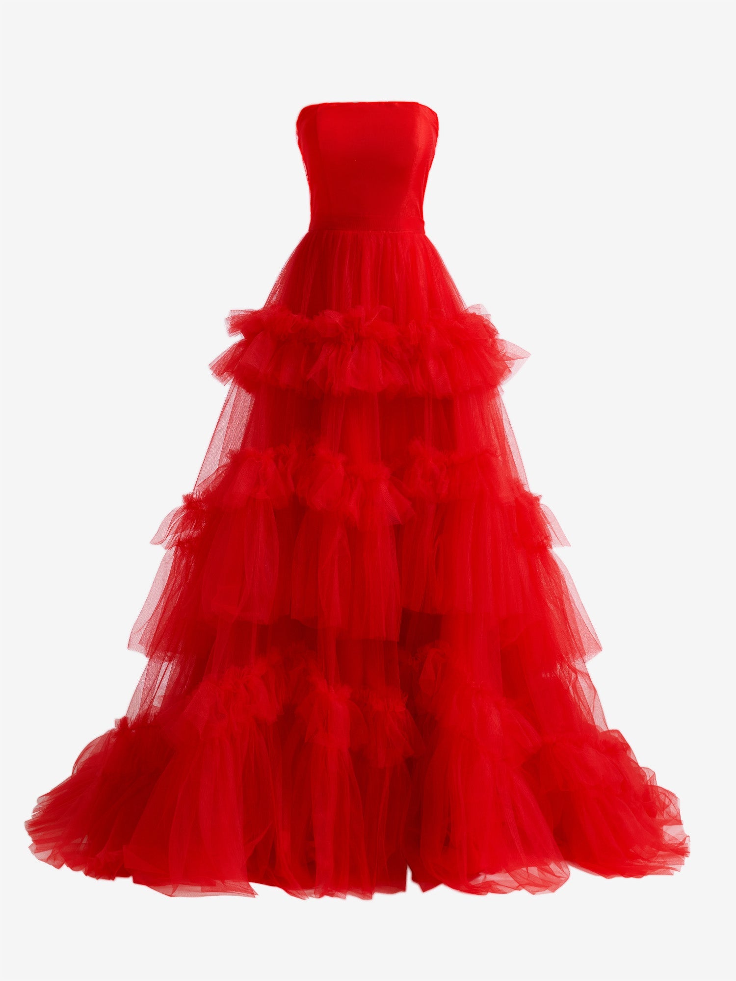 Dressystars A-Line Strapless Ruffled Tulle Material Prom Dress