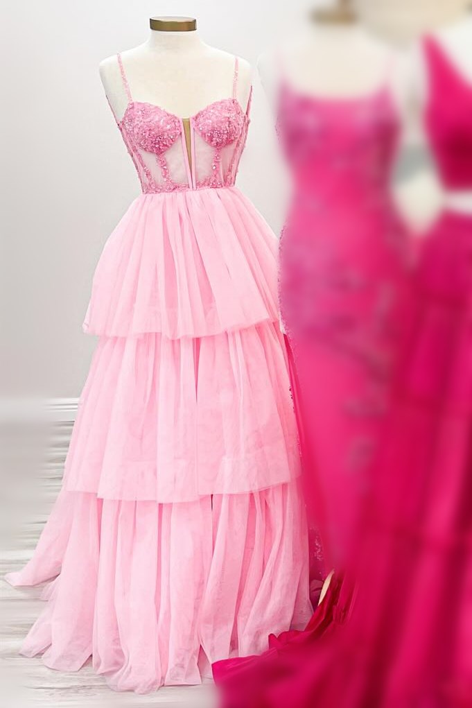 Tiered Ruffle Sequin-Embroidery Sexy Corset Long Prom Gown