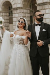 Ivory Wedding Dress Off The Shoulder A Line Lace Tulle Bridal Dress