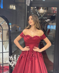 Burgundy Wedding Dress Off The Shoulder A Line Bridal Dress With Appliques