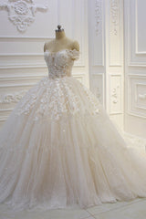 Off The Shoulder Wedding Dress Tulle Lace Appliques Sequined Bridal Dress