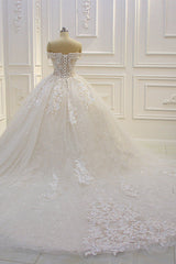 Off The Shoulder Wedding Dress Tulle Lace Appliques Sequined Bridal Dress