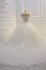 Off The Shoulder Wedding Dress Tulle Lace Appliques Sequined Bridal Dress