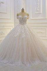 Off The Shoulder Wedding Dress Tulle Lace Appliques Sequined Bridal Dress