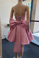 a line girly pink lace chic off the shoulder style bowknot back short homecoming dress