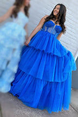 Tiered Ruffle Sequin-Embroidery Sexy Corset Long Prom Gown