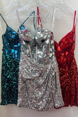 red mirror cut sequin styles halter sheathsexy v neck homecoming dress