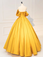 Yellow Off-Shoulder Satin Long Prom Dress Yellow Long Evening Dress