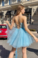 sky blue sequin styles lace delicate beading bodice short homecoming dress