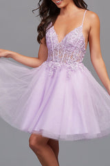 Dressystars A-Line Backless Tulle Material Appliqued Homecoming Dress