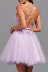 Dressystars A-Line Backless Tulle Material Appliqued Homecoming Dress