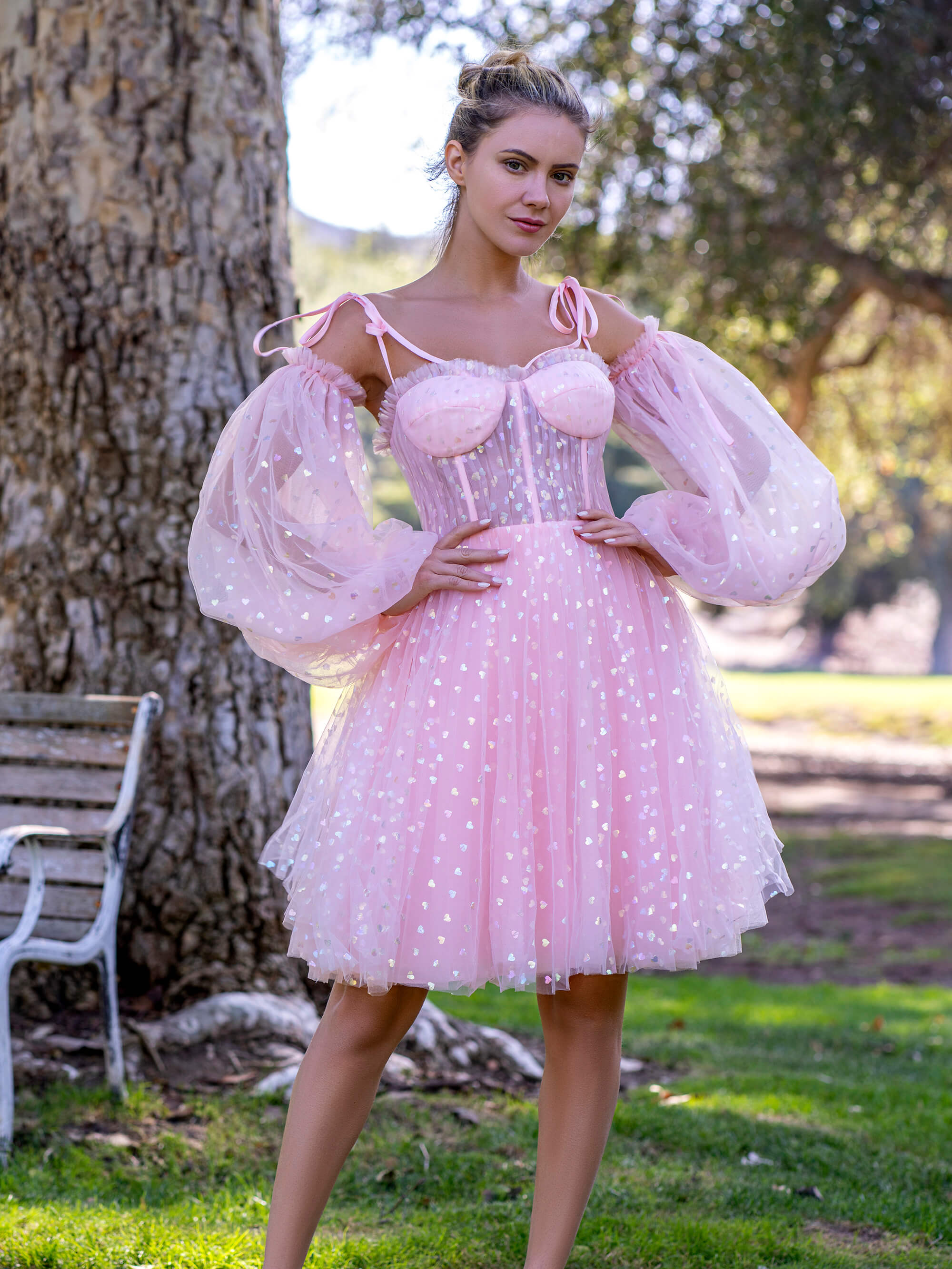 sexy corset glitter hearts above knee length tulle dress