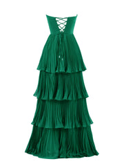 Khalani Dressystars  Strapless Emerald Green Ruffle Multi-Layer Long Prom Dress