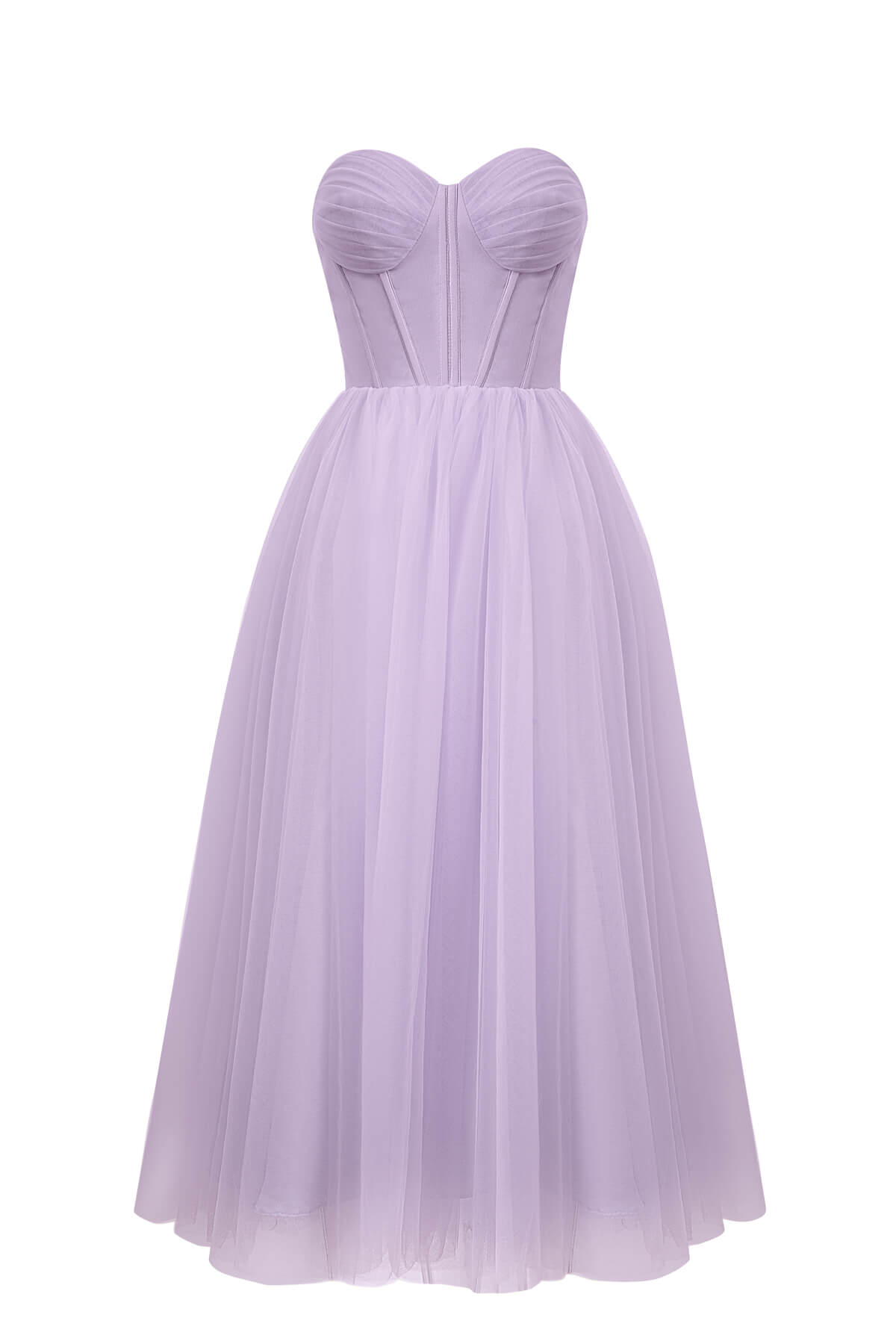 Lightweight Strapless Puffy Midi Tulle Material Dress