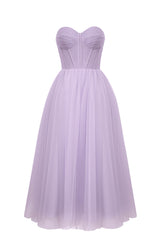 Lightweight Strapless Puffy Midi Tulle Material Dress