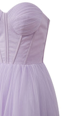 Lightweight Strapless Puffy Midi Tulle Material Dress