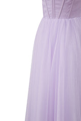 Lightweight Strapless Puffy Midi Tulle Material Dress