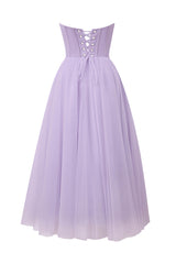 Lightweight Strapless Puffy Midi Tulle Material Dress