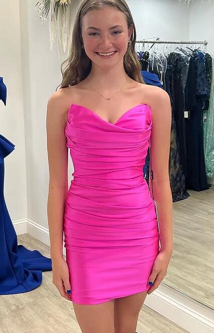 boydcon heart shaped fuchsia short homecoming dress with ruched