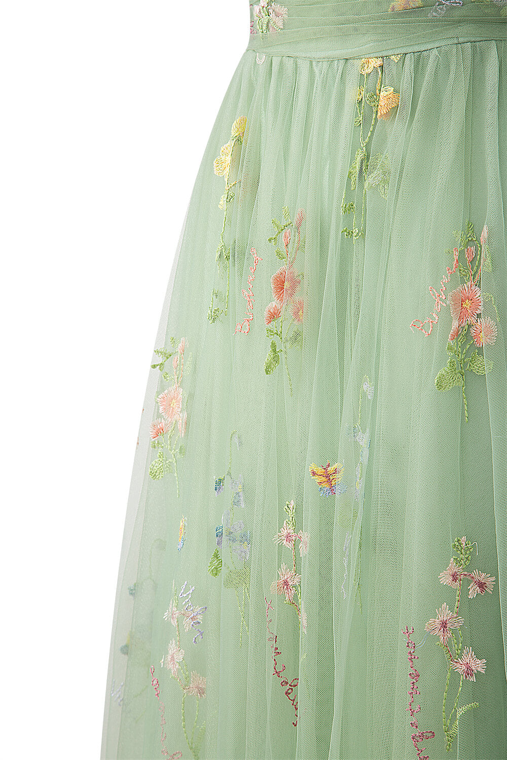 Chic Sweetheart Collar Neck Floor Length Tulle Material Embroidery Floral Prom Dress