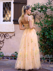 Chic Sweetheart Collar Neck Floor Length Tulle Material Embroidery Floral Prom Dress