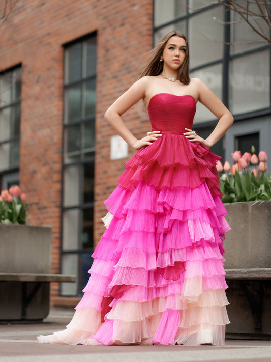 Xiomara Dressystars  Chic Sweetheart Collar Pleated Bodice Long Elegant Prom Dress with Ruffles