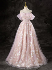 A-Line Off-Shoulder Pink Long Prom Dress Pink Sweet 16 Dress