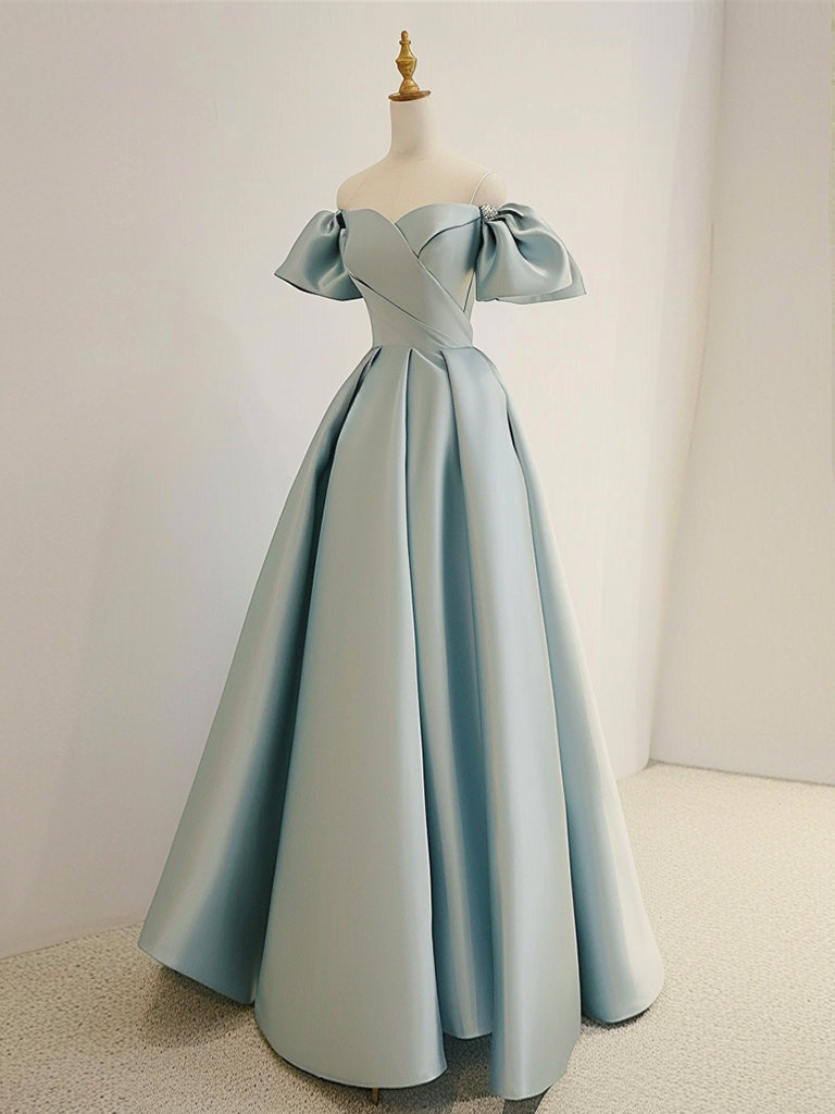 A-Line Sweetheart Neck Satin Blue Long Prom Dress Blue Long Formal Dress