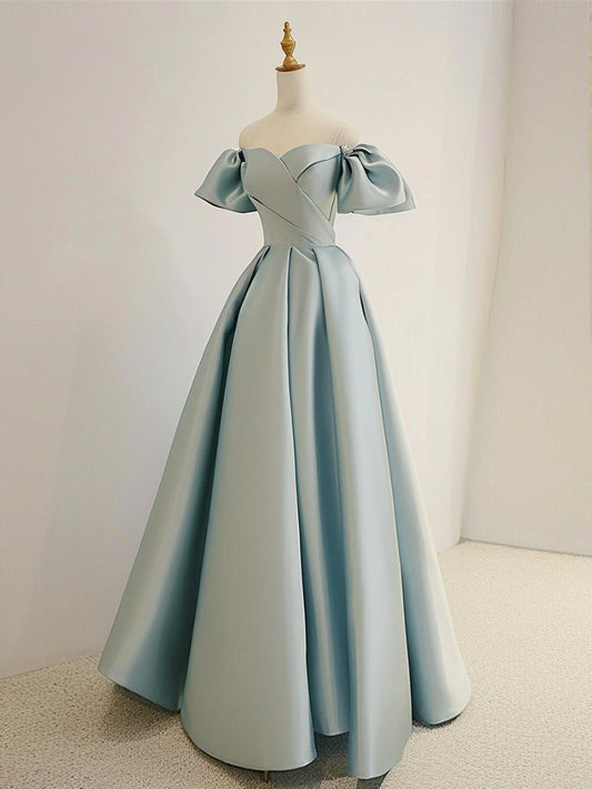 A-Line Sweetheart Neck Satin Blue Long Prom Dress Blue Long Formal Dress