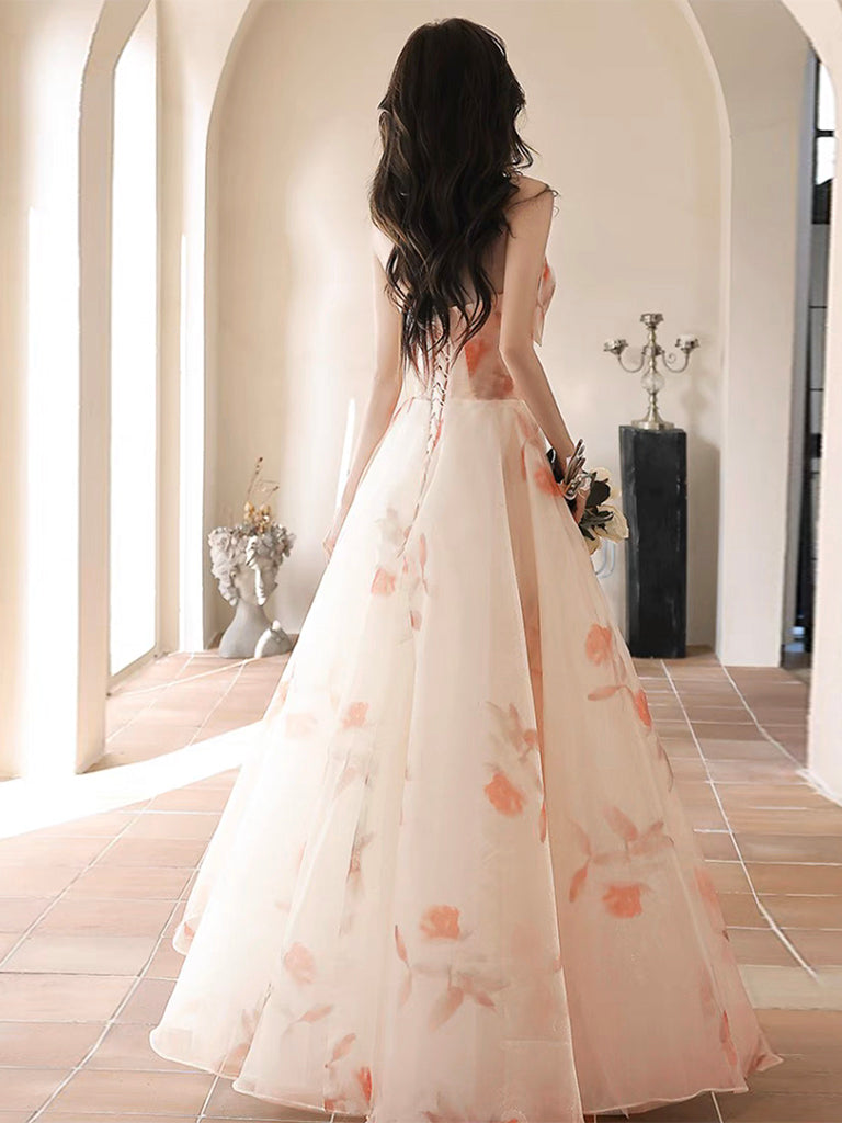 A-Line Champagne Long Prom Dress Champagne Long Formal Dress